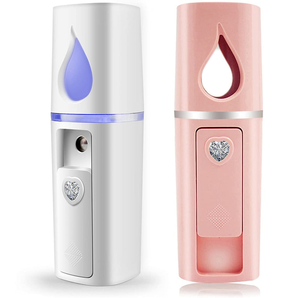 Portable Nano Facial Mister Mini Facial Steamer Atomization Eyelash Extensions with Mirror & 20ml Visual Water Tank (White)