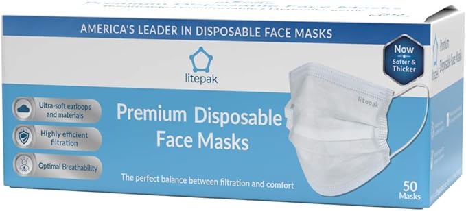 Litepak 500pcs Premium Disposable Face Mask SOFT 3ply Nose Wire - White