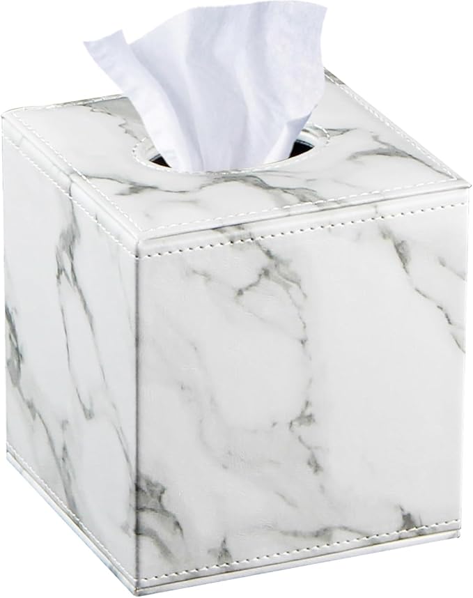 Leather Tissue Box Cover Square,Decorative Cube Tissue Box Holder with Magnetic Bottom,Facial Paper Organizer Table Napkin Case Dispenser for Bathroom,NightStand,Coffee Car,Home,Office