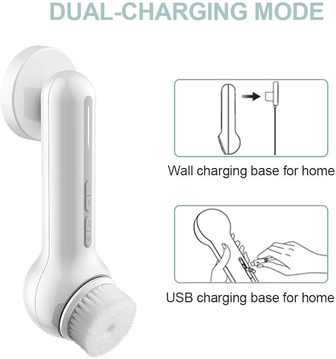 Face Scrubber Exfoliator, TOUCHBeauty Upgraded Rechargeable Electric Facial Cleansing Brushes with 3 Brush Heads,360° Spin Rotation for Exfoliating, Massaging and Deep Cleansing, Waterproof