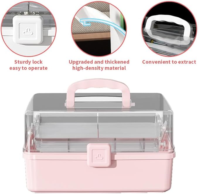 12.9in Three-Layer Multipurpose Storage Box with Handle Portable Tackle Box Folding Art & Craft Case Sewing Supplies Organizer for Makeup, Medicine, Nail, Hair Accessories(Blue)