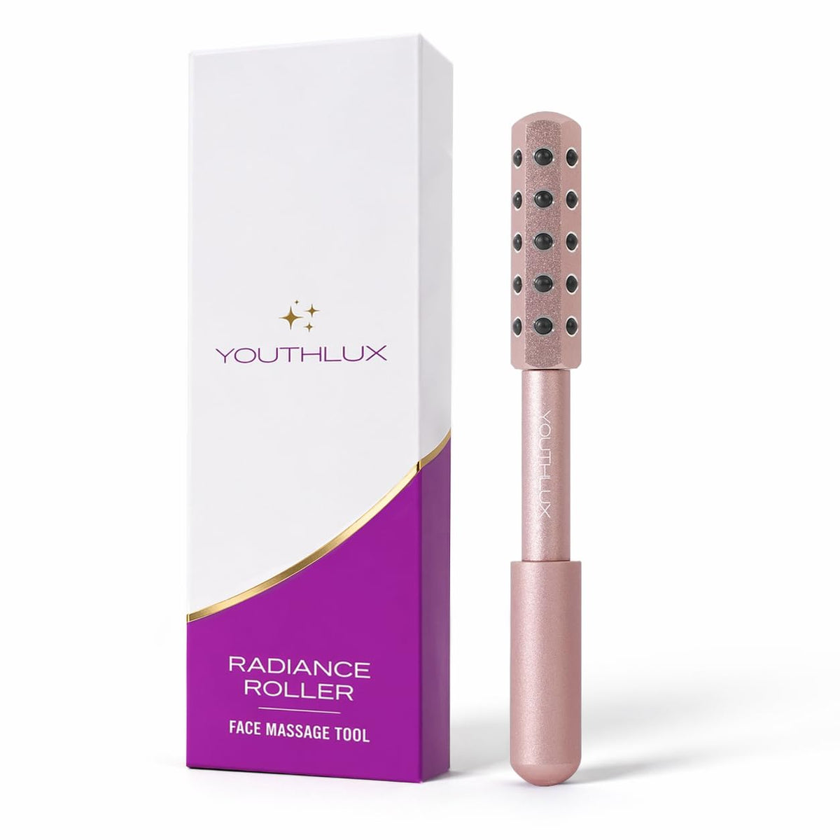 YOUTHLUX Radiance Roller – Germanium Stone Facial Massage Tool/Wand Face Roller for Lifting, Sculpting, De-Puffing, Glow Boost, Energizing & Cooling Effect (Purple)