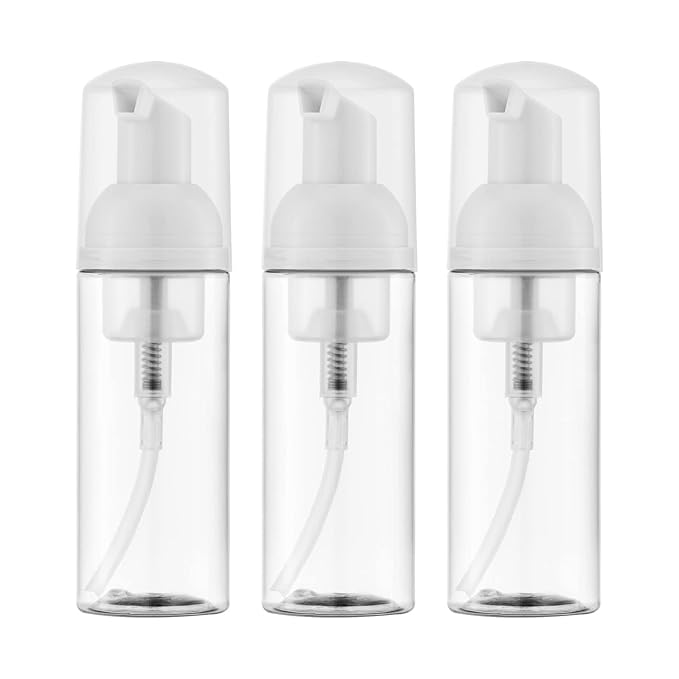 Owlyee Travel Foam Pump Bottle - 2oz Small Size Foaming Hand Soap Dispenser - Mini Portable Mousse Lash Shampoo Kit Container for Hair - Empty Leak Proof Plastic Clear Foamer for Liquid Toiletry 3Pack