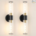 Black and Gold Bathroom Wall Sconces, Hardwired Sconce Wall Decor Set of 2, Modern Wall Sconce with Clear Glass, Bathroom Sconces over Mirror, Wall Light Fixtures for Hallway, Bedroom (Bulbs Required)
