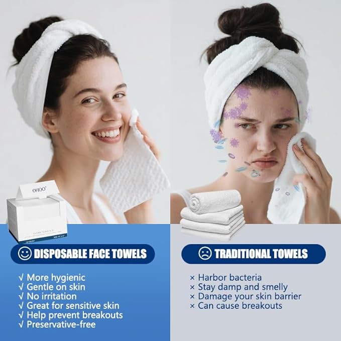 Disposable Face Towels 10"×12" Makeup Remover and Clean Soft and Thick Dry Wipes Facial Tissue XL Towelettes 50 Count