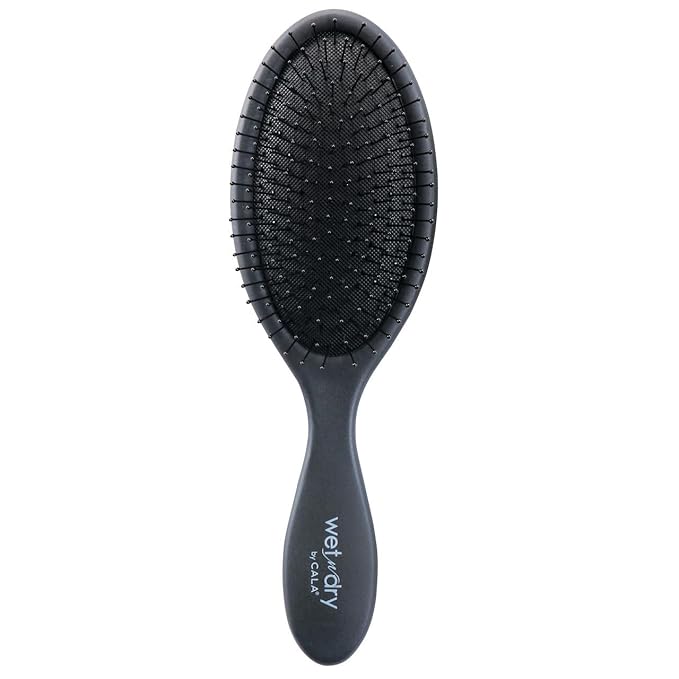 CALA Wet-N-Dry Detangling Hair Brush, Black, Soft Flexible Bristles for Wet or Dry Hair, Helps Reduce Snagging & Breakage, Smooths Frizz, Adds Shine, Oval Handle