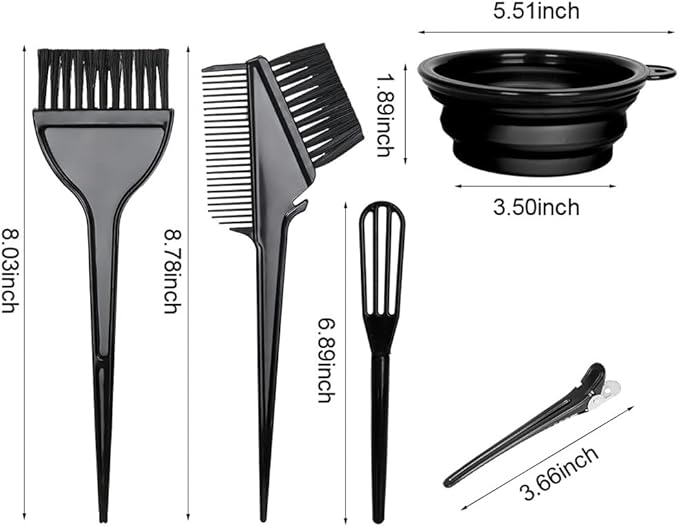 MOONMINI Hair Dye Color Brush and Bowl Set, Color Bowl Brushes Tool Mixing Bowl Kit Tint Comb for Hair Tint Dying Coloring Applicator (Gray&Black)