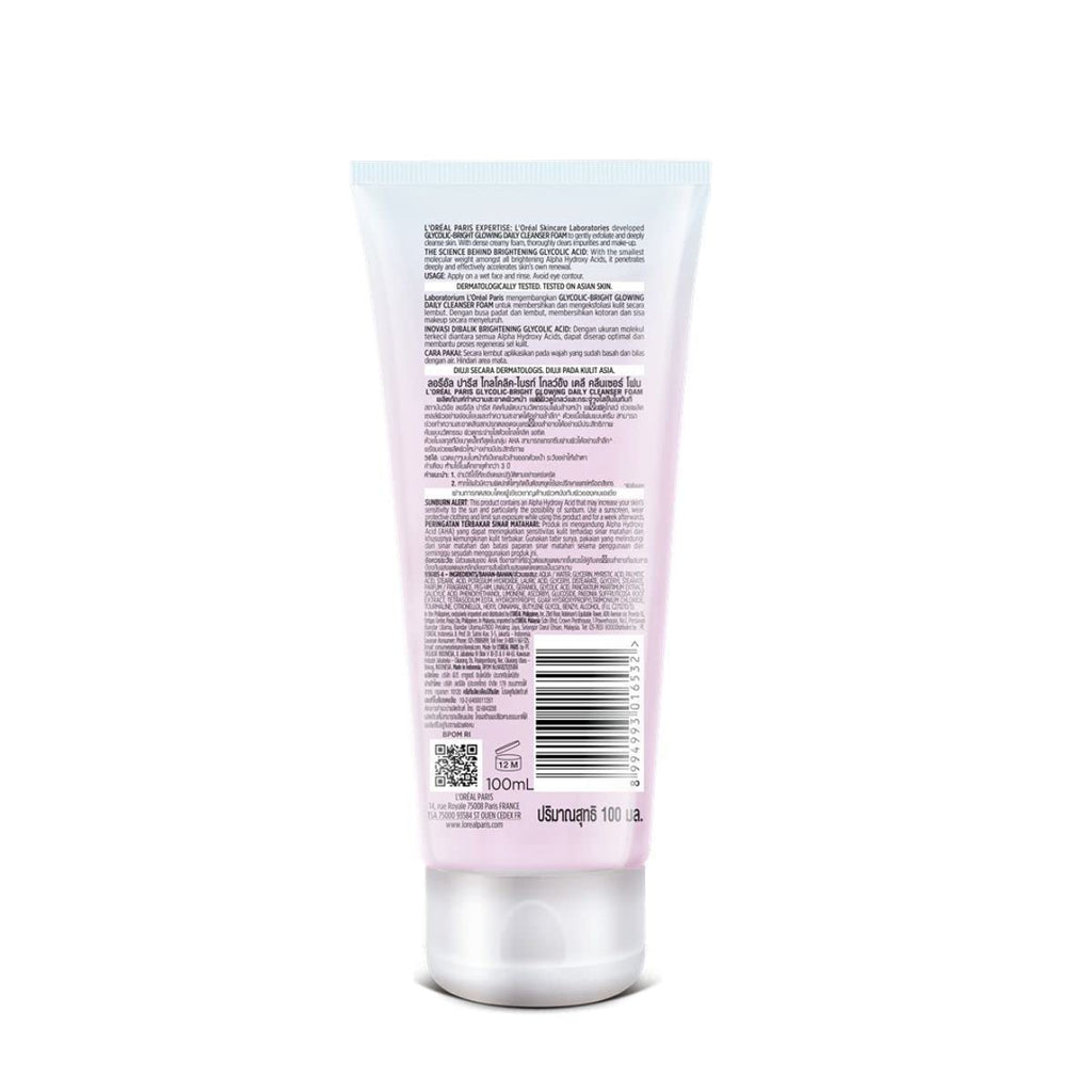 L'Oreal Paris Glycolic Bright Daily Foaming Face Cleanser, 100ml | Glycolic Acid Face Wash for Dull Skin | Daily Glowing Facial Cleanser