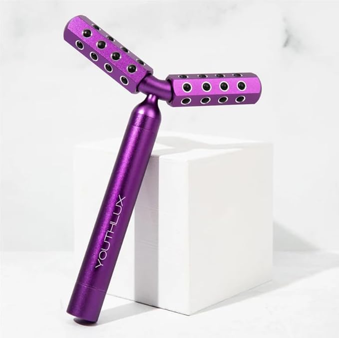 YOUTHLUX Revolution Roller - Germanium Stone Uplifting Beauty Facial Massage Tool/Wand Face Roller for Skin Tightening/Firming, De-Puffing, Anti-Aging (Purple)