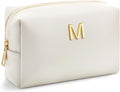 Kigeli Gifts for Women Teen Girls Gifts for Bridesmaid Mom Teachers Graduation Birthday Wedding Personalized Initial Makeup Bag Beige PU Leather Monogram Cosmetic Waterproof Travel Toiletry Bag(M)