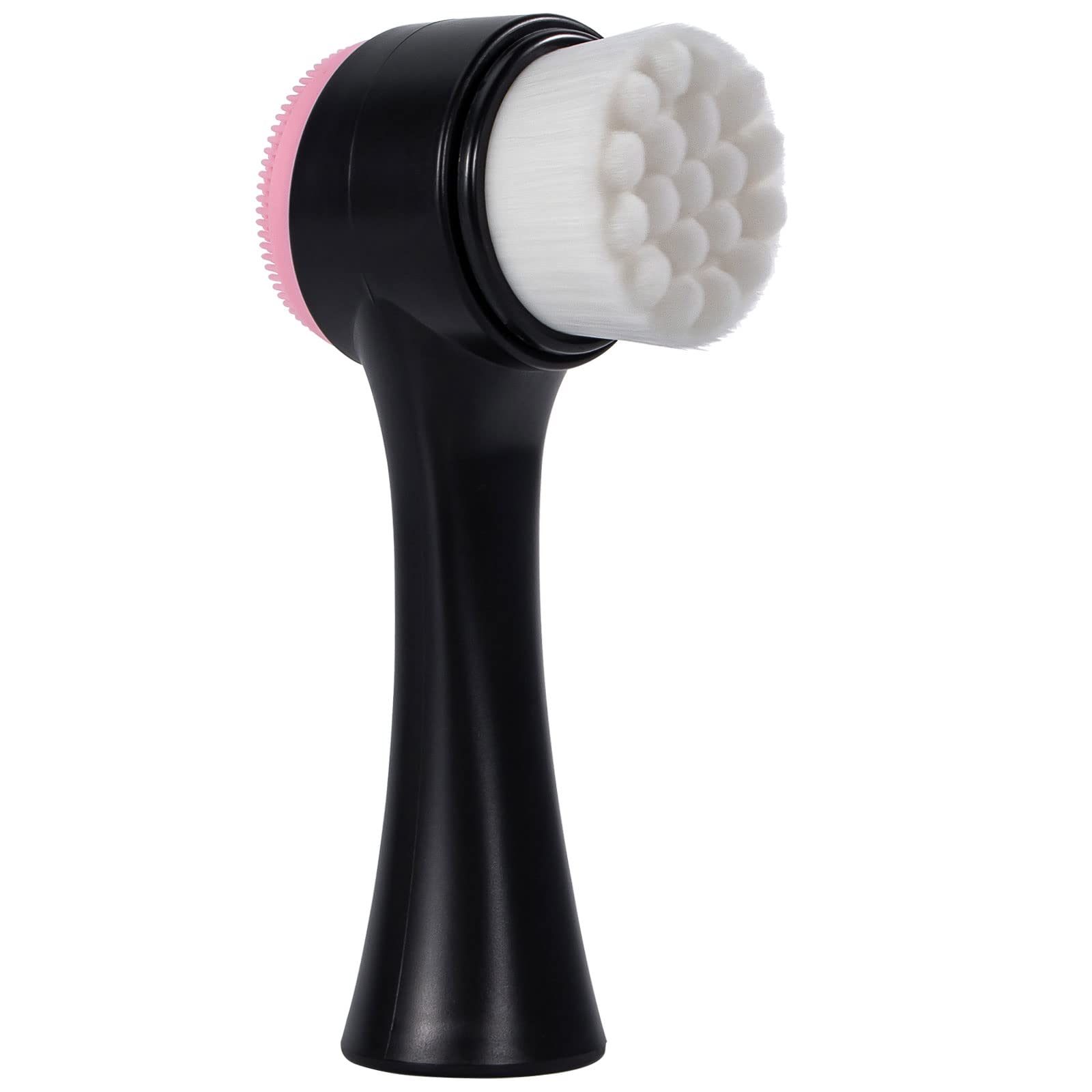 Beomeen Face Brush 2 in 1, Facial Cleansing Exfoliating Scrubber Brush, Silicone Double Side Manual Face Wash Scrub Brush with Soft Bamboo Charcoal Fiber for Deep Pore Cleansing, Massaging, Skin Care