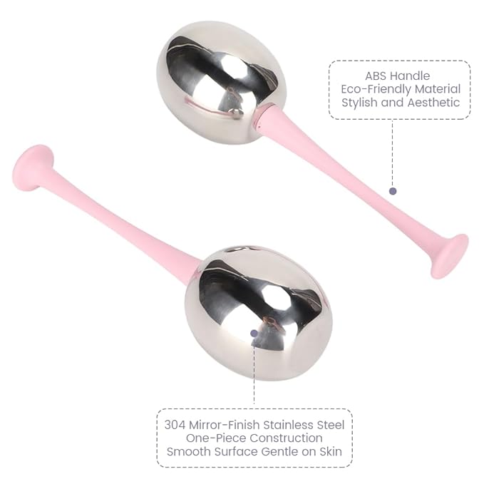 Glomora 2pcs Facial Ice Globes Stainless Steel Facial,Massage Reduce Puffiness Eliminate Fine Lines Ice Globes Cryo Sticks for Skin Care,Targets Dark Circles,Puffiness,Wrinkles (Pink Handle)