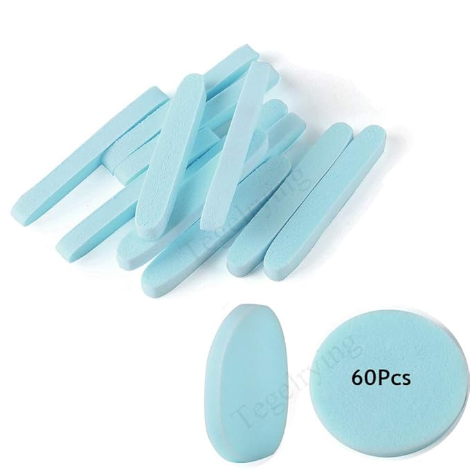 Tegelrying Facial Sponge Compressed,60 Pcs PVA Professional Makeup Removal Wash Round Face Sponges Spa Pads Exfoliating Cleansing for Women,Blue