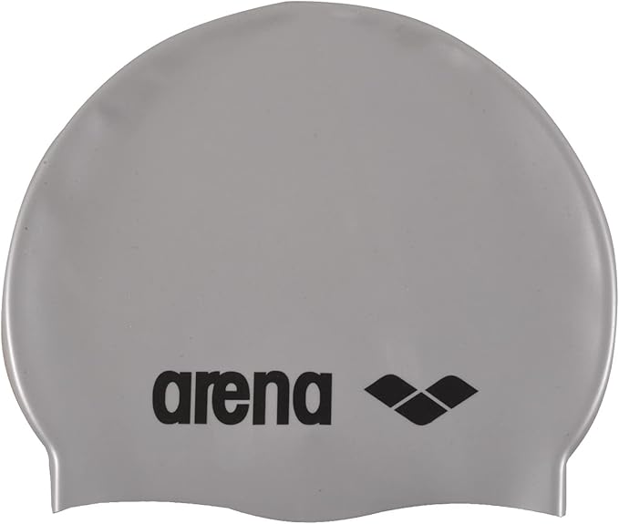 Arena Classic Unisex Soft Silicone Swim Cap for Women and Men, Intensive Training and Racing Comfortable Non-Slip Long Hair Swimming Hat, Silver/Black