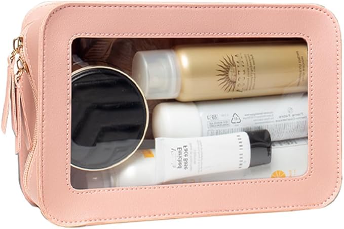 Clear Makeup Bag Organizer, TSA Approved Portable Travel Toiletry Bag Clear Cosmetic Bag Case Small Make Up Bag Mini Makeup Pouch for Purse Transparent Car Essentials for Women Men