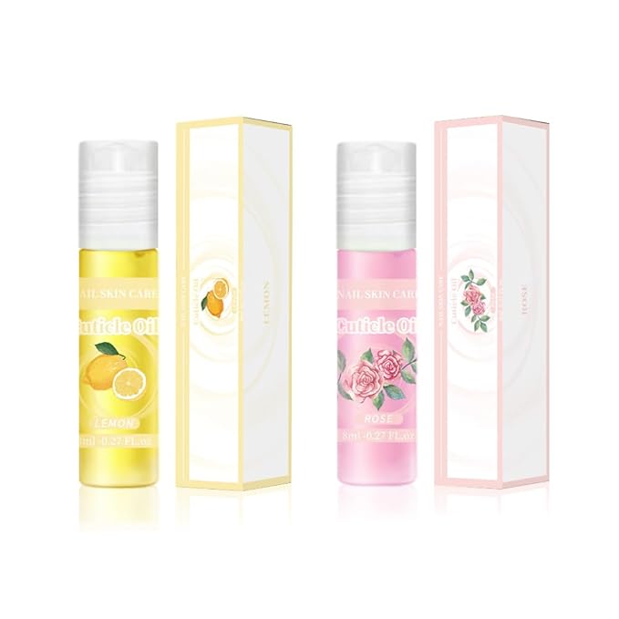 SULLMAR 2pcs Cuticle Oil Roller Nourishing Cuticle Oil for Nails Hydrating and Cuticles Moisturizing Nail Care Products(Lemon & Rose)