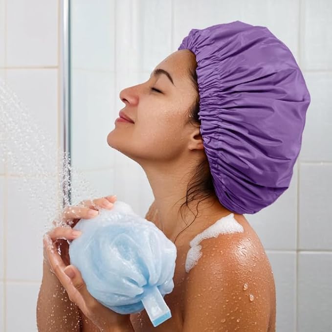 Edoneery Reusable Shower Caps for Women, Waterproof Long Hair Bonnet