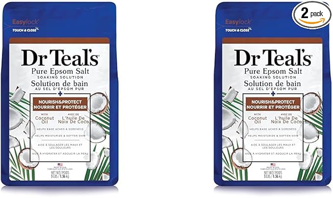 Dr Teal's Salt Soak with Pure Epsom Salt, Nourish & Protect with Coconut Oil, 3 lbs (Pack of 2)