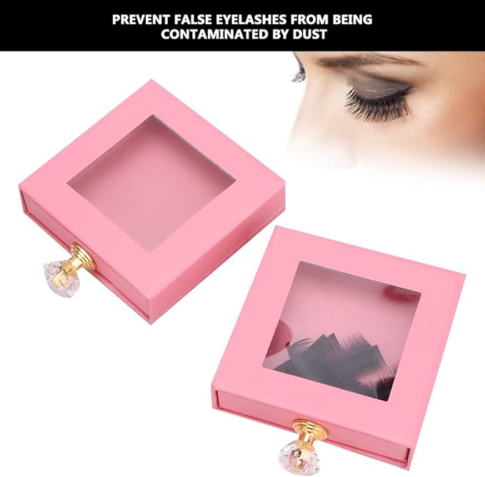 False Eyelashes Storage Box Quadrate Window False Eye Lashes Drawer Organizer Case for Makeup Lovers Travelers Pink Green Gold 2pcs