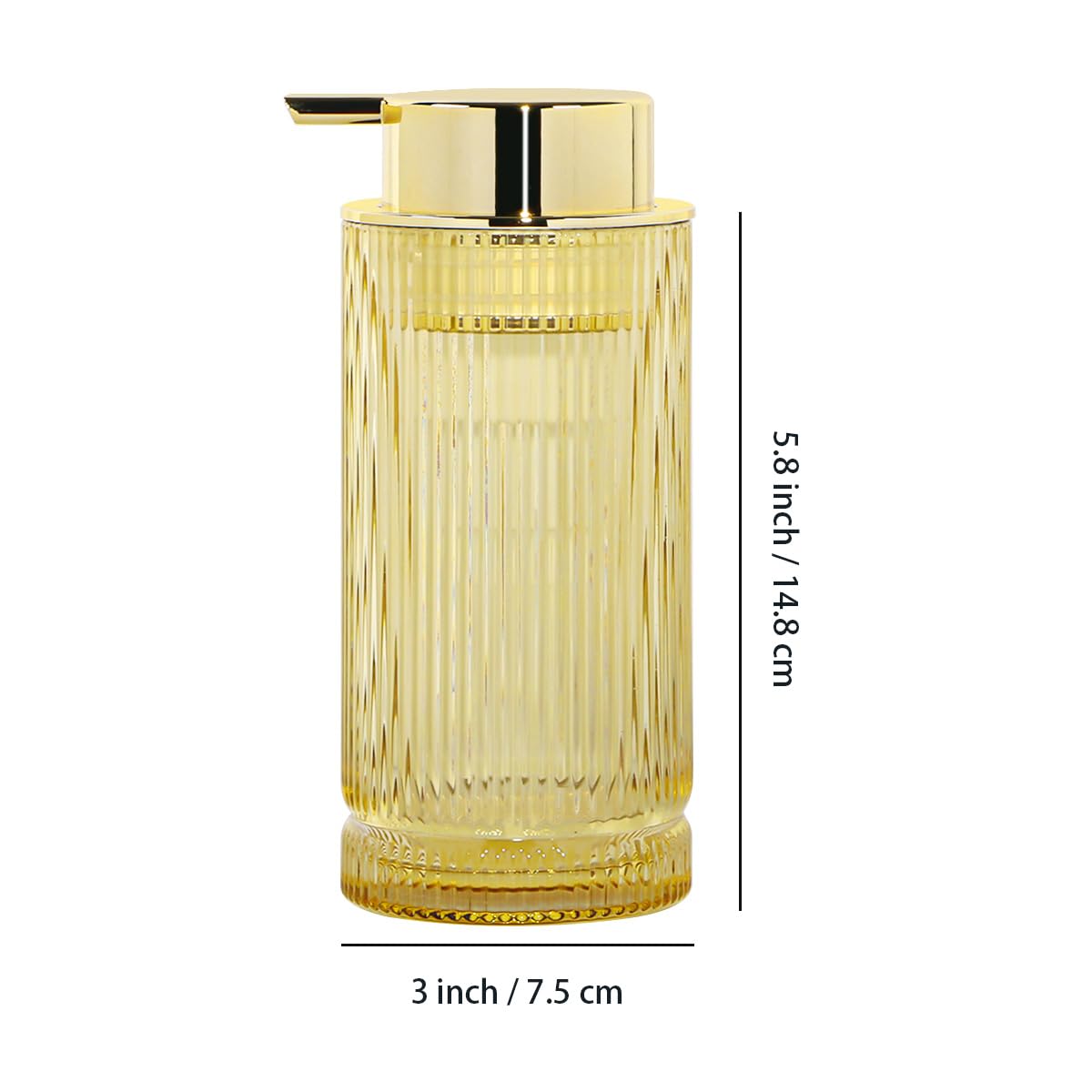 Tonxus 14 Oz Foaming Soap Dispenser, Amber Glass Soap Dispenser, Refillable Foam Pump Bottle Lotion Container with Gold Pump, Decorative Slim Ribbed Bottle for Bathroom and Kitchen Decor