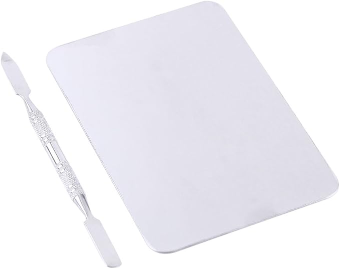 Small Stainless Steel Makeup Palette Set – Includes Scraper, Modern Rectangular Design, Perfect for Lip Color & Pigment Mixing for Makeup Artists