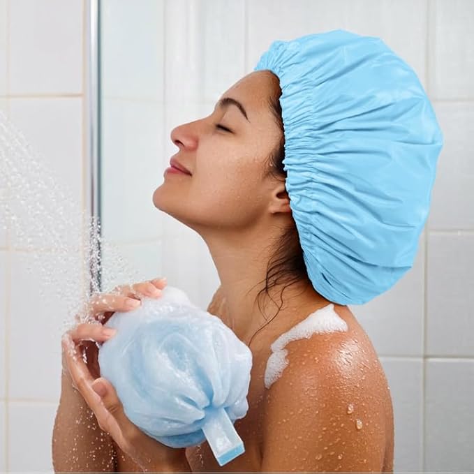 Edoneery Reusable Shower Caps for Women, Waterproof Long Hair Bonnet