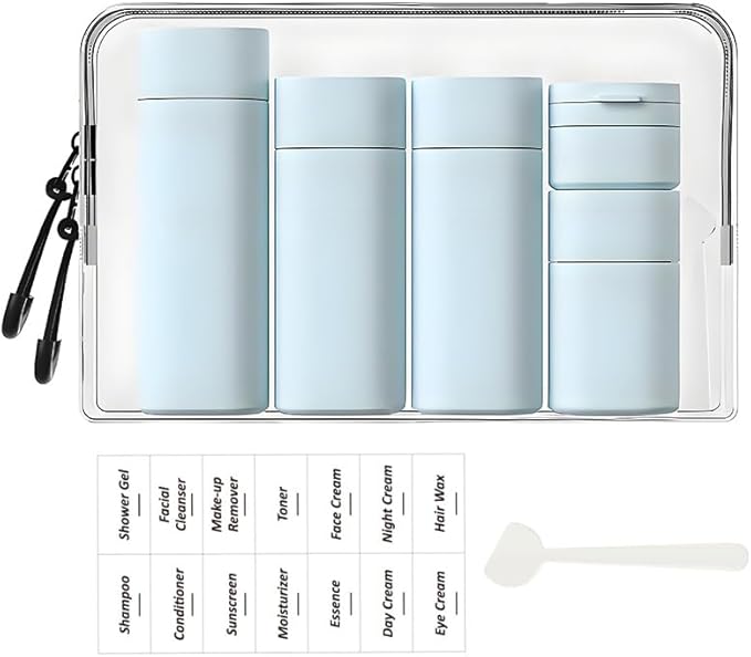 Sprigold 5 Pack Brief and Fashion Travel Bottles TSA Approved, BPA Free Travel Size Containers Refillable Squeeze Bottles for Cosmetic Shampoo Cream Conditioner … (Nordic Milk Blue)