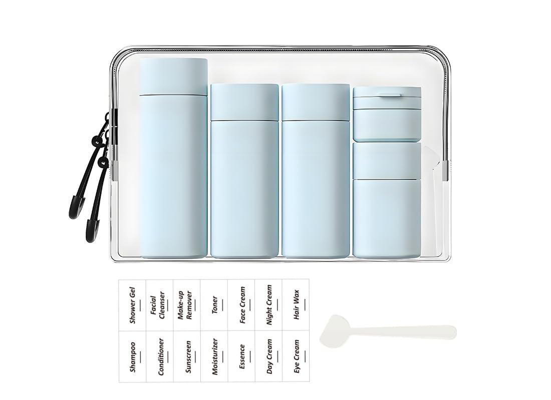 Sprigold 5 Pack Brief and Fashion Travel Bottles TSA Approved, BPA Free Travel Size Travel Containers Refillable Squeeze Bottles for Cosmetic Shampoo Cream Conditioner Lotion Soap… (Nordic mint green)