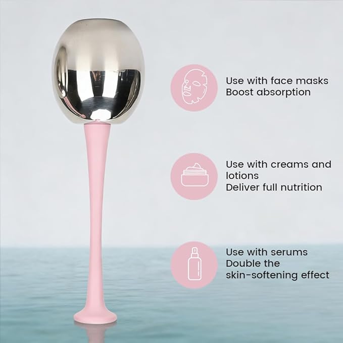 Glomora 2pcs Facial Ice Globes Stainless Steel Facial,Massage Reduce Puffiness Eliminate Fine Lines Ice Globes Cryo Sticks for Skin Care,Targets Dark Circles,Puffiness,Wrinkles (Pink Handle)