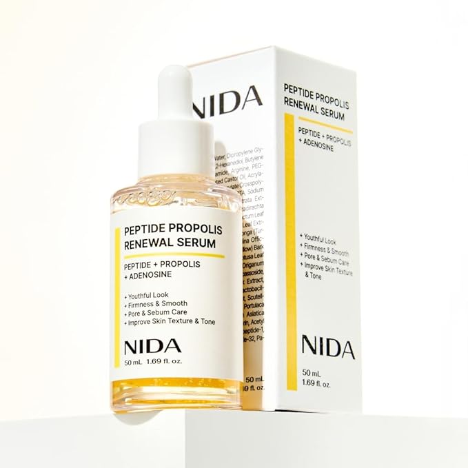 NIDA Peptide Propolis Renewal Serum | Peptide Complex, Propolis Extract, Adenosine | Youthful Look, Wrinkles, Fine Lines, Pore & Sebum Care | 1.69 fl.oz., 50ml (Updated)