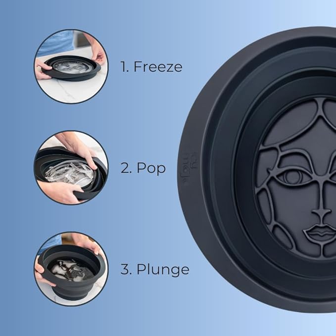 Icy-Mojo Facial Cold Plunge™ | Collapsible Silicone Ice Facial Bowl with Built-In Ice Tray | Portable Face Ice Bath for Skin Tightening, Puffiness, Acne Relief & Glow (Soft Pink) (Dark Blue)