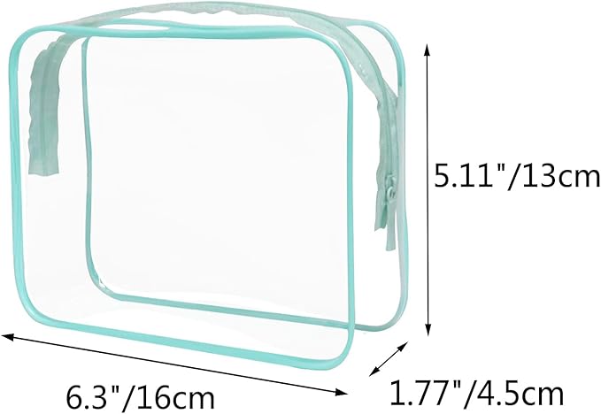 Buminee Clear Travel Bags for Toiletries, Makeup Bags, Cosmetic Bags, 6.3" x1.77" x5.1" Plastic Toiletry Bag, Clear Pouch, Cosmetic Bag for Women and Men-3 Pack Blue