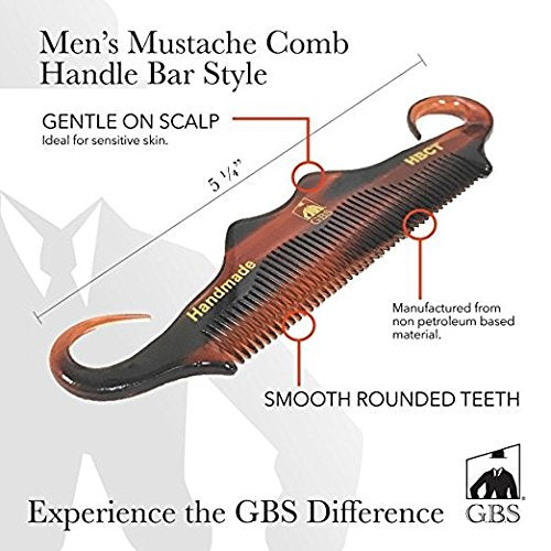 GENTS Handmade Portable Mustache Beard Comb Set - 2 Pocket Sized Foldable Fine Tooth Grooming Combs