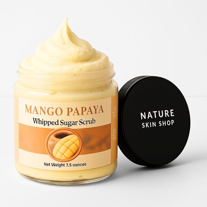 Nature Skin Shop Mango Papaya Luster Ritual Polish – Brightening Whipped Exfoliating Body Scrub, 8oz