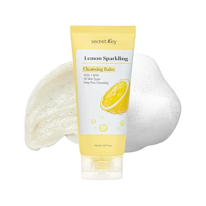 Secret Key Lemon Sparkling Cleansing Balm 5.07 fl. oz. (150ml), Makeup Remover, AHA BHA, Deep Cleansing, Korean Face Cleanser