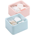 Tecbeauty 2pcs Qtips Holder - Middle Divider Cotton Pads Storage Dispenser Bathroom Organizer with Clear Hinged Lids for Cotton Balls Swabs Rounds - Blue & Pink