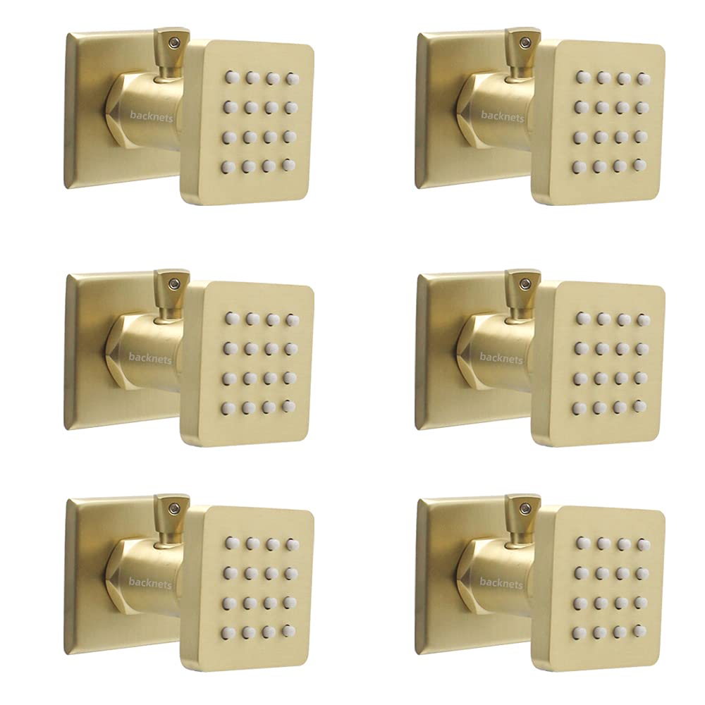 (Upgrade) Solid Brass Shower Jets with On Off Switch Brushed Gold Round Shower Body Sprays Massage Wall Jets Rotating Showerhead Body Sprayers Adjustable, NPT 1/2”