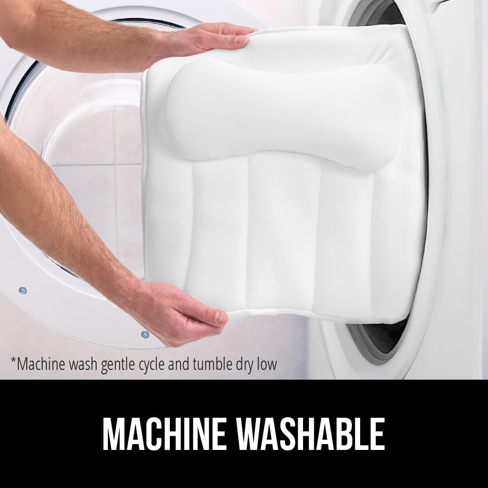 GORILLA GRIP Bath Pillow for Tub, 6 Strong Suction Cups, 4D Mesh FlexComfort Headrest for Neck, Head and Back Support, Luxury Machine Washable Pillows, Bathtub Accessories, Spa Gifts for Women, White