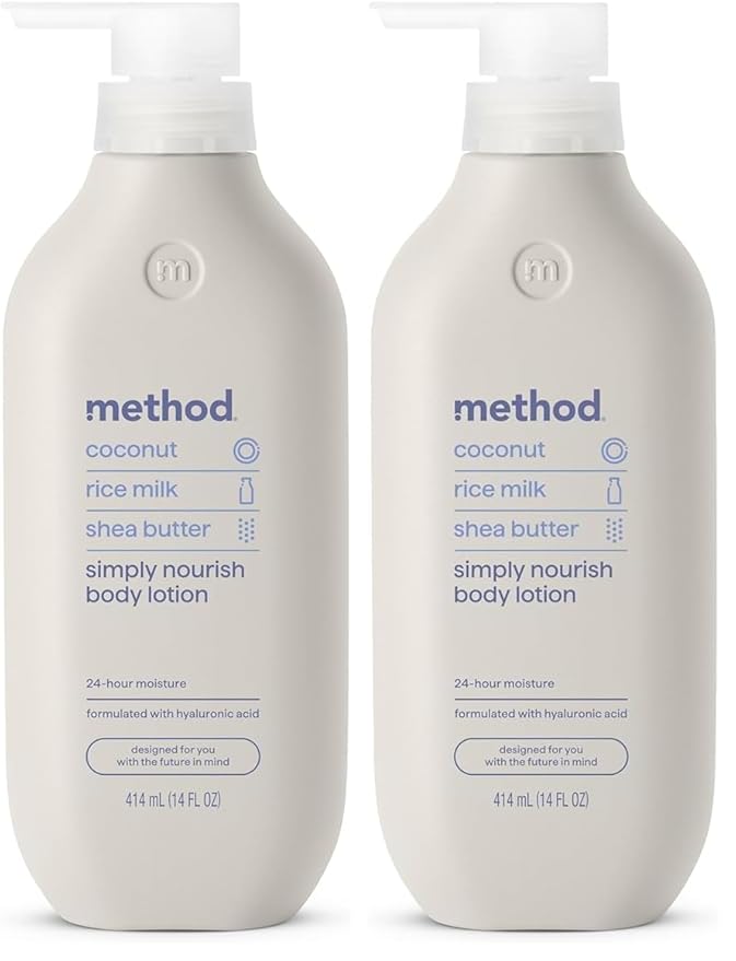 Method Body Lotion,Simply Nourish,Coconut,Rice Milk + Shea Butter notes,24 Hours of Moisture 14 oz,(Pack of 2)