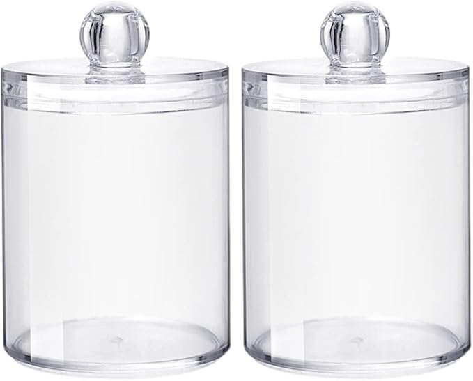 Sizikato 2pcs Clear Acrylic Q-Tip Holder for Bathroom, Round Cotton Swab Dispenser with Lid