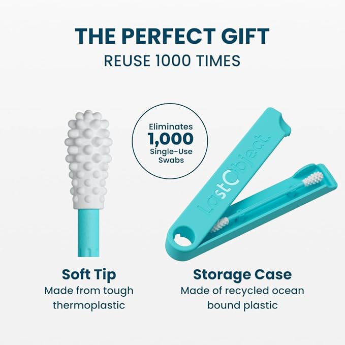 LastSwab® Reusable Cotton Swabs & Reusable Q-Tips - Washable Silicone Ear Swabs, Ear Cleaner & Wax Removal Tool - Eco-Friendly Zero Waste Single-Use Qtips Alternative - Travel Case Holder - Turquoise