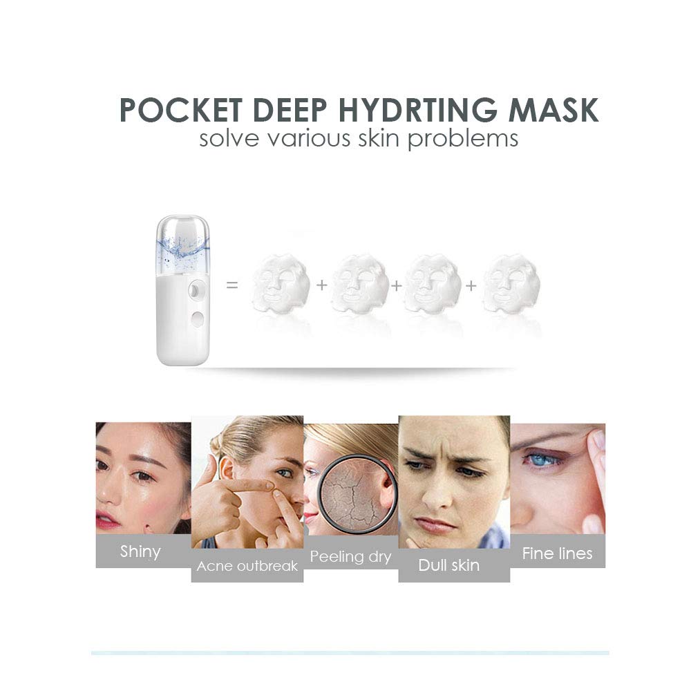 GIVERARE 2 Pack Nano Facial Steamer, Handy Mini Mister, USB Rechargeable Mist Sprayer, 30ml Visual Water Tank Moisturizing&Hydrating for Face, Skin Care, Eyelash Extensionss-White