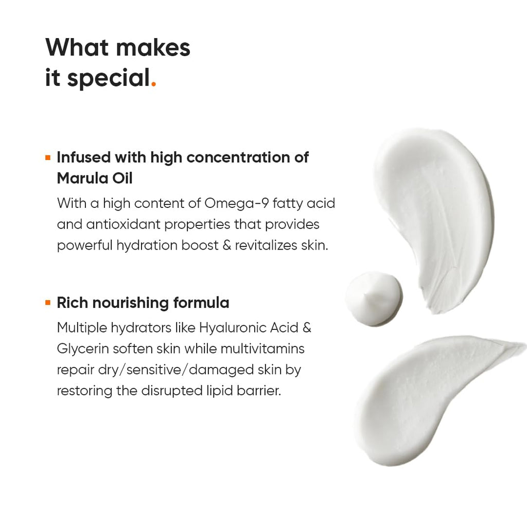Minimalist Face Moisturizer for Dry Skin | Marula Oil 5% With Hyaluronic Acid For Deep Nourishment & Hydration | Face Hydrating Moisturizer | For Women & Men | 1.7 Oz / 50 gm