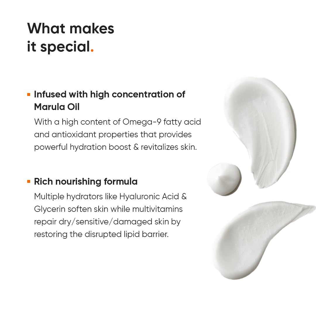 Minimalist Face Moisturizer for Dry Skin | Marula Oil 5% With Hyaluronic Acid For Deep Nourishment & Hydration | Face Hydrating Moisturizer | For Women & Men | 1.7 Oz / 50 gm