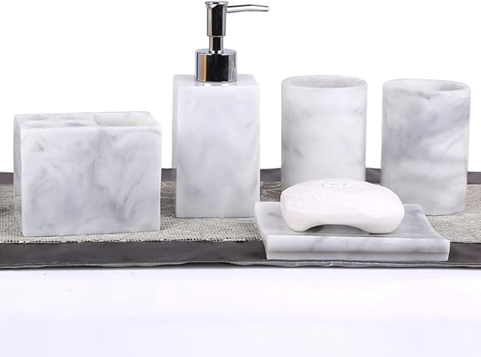 LUANT Resin 5pcs Bathroom Accessory Set - Tumbler, Soap Dish, Liquid Soap Dispenser, Toothbrush Holder,Grey