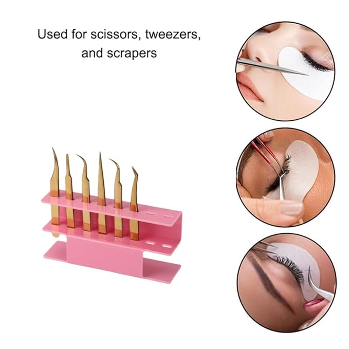 8 Holes Acrylic Tweezers Holder, Tweezers Stand Display Organizer for Eyelash Extension Supplies (Pink 8 Holes)