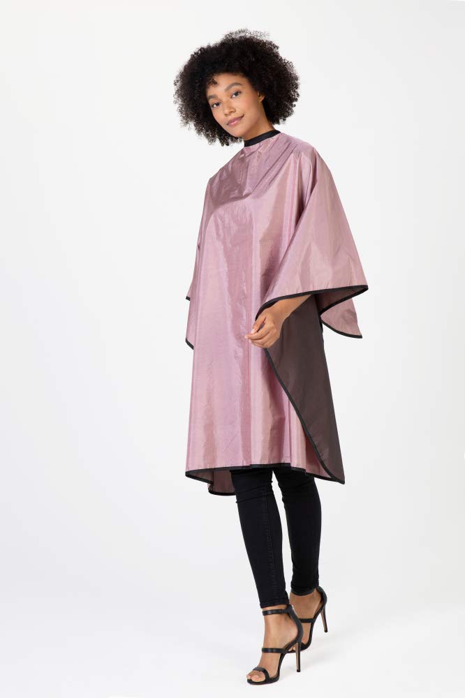 Betty Dain Reversi Reversible Coloring/Styling Cape, Two-Sided Cape, Black Side Has Chemical Proof Finish for Processing, Snap Closure at Neck, 50 x 60 Inches, Rose