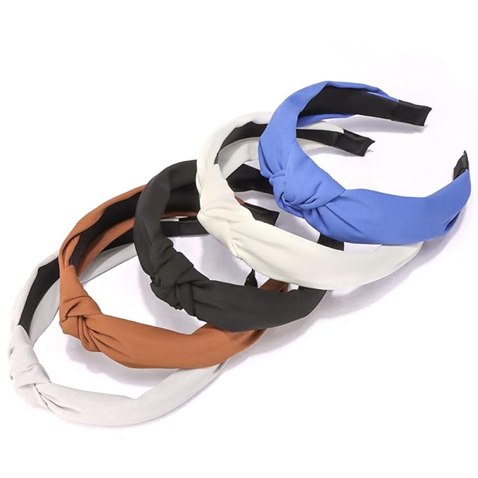 AHONEY 5 Pack Knotted Headbands for Women Trendy Fashion Thick Headbands Top Knot Non Slip Cute Hair Accessories Multi-style Headband Pack Diademas Para Mujer