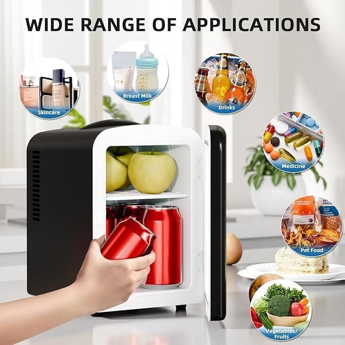 Electactic Compact Refrigerator, Portable Mini Fridge, Skin Care 4L/6 Cans, for Bedroom, Car, Office & Dorm, Small Cooler for Cosmetics, Beverage and Food, White