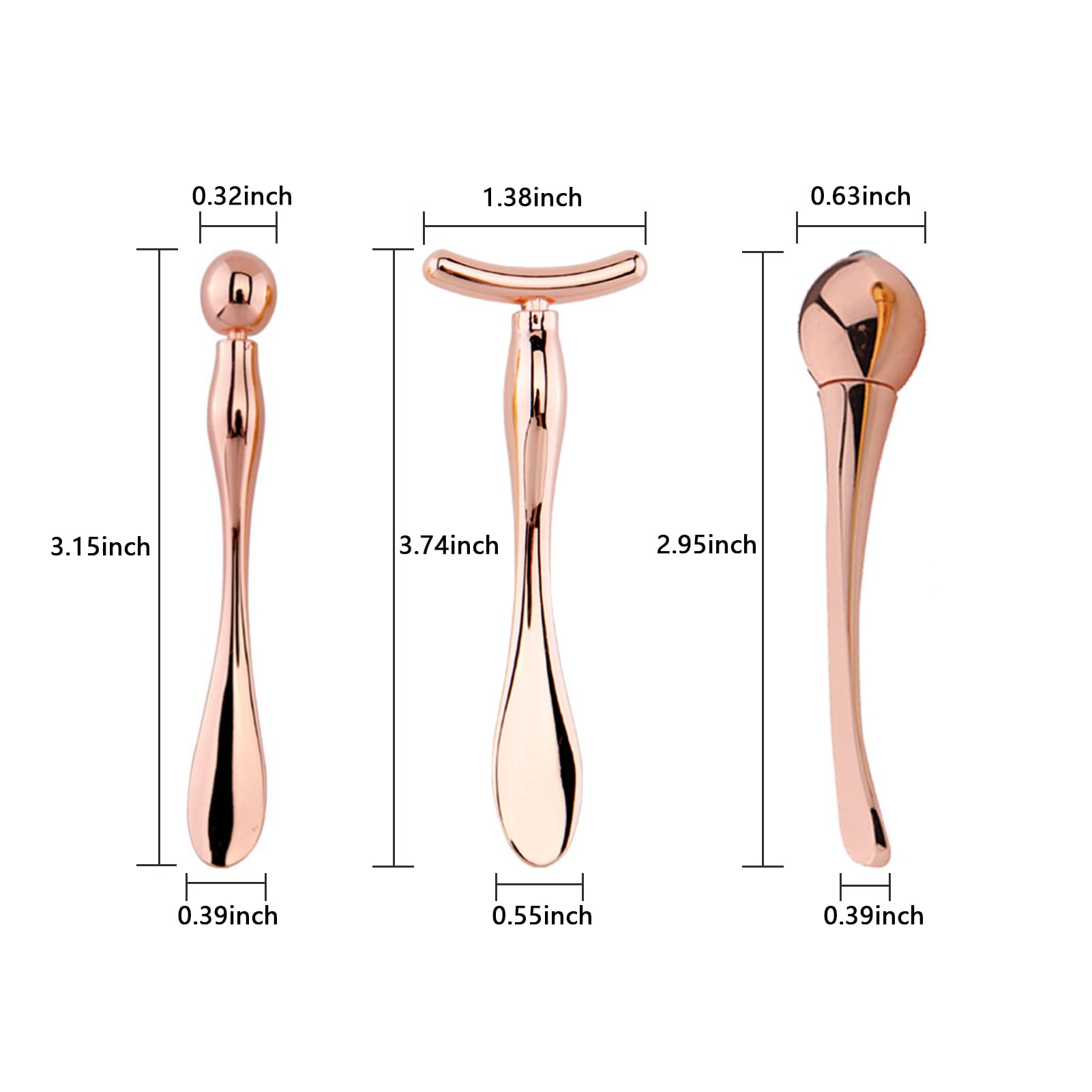 BetterJonny 3Pcs Metal Eye Cream Applicator Roller Wand Stick, Cosmetics Spoon Eye Cream Massager Wand Girls Women Facial Massager for Fatigue Relief Reduce Puffiness (Rose Gold)